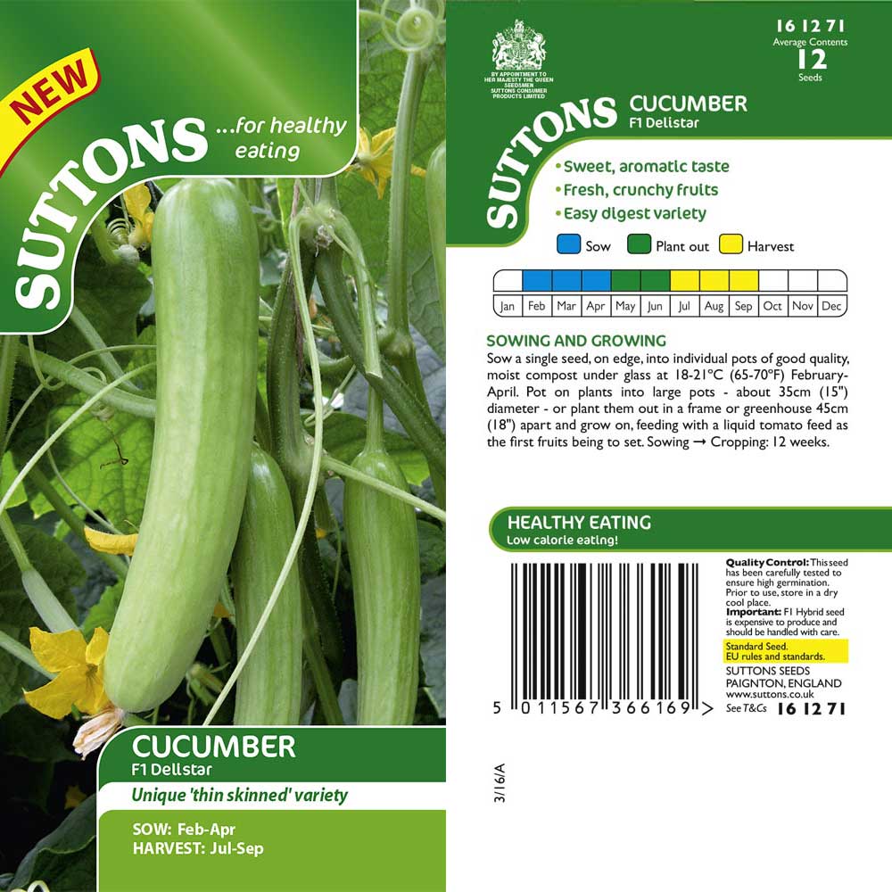 Suttons Cucumber F1 Delistar G161271 - SEED VEG & FLOWER - Beattys of Loughrea