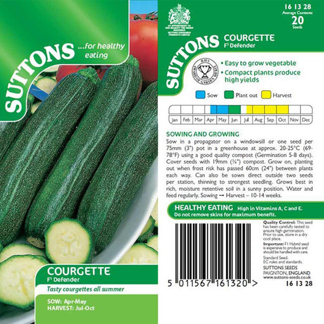 Suttons Courgette Defender F1 G161328 - SEED VEG & FLOWER - Beattys of Loughrea