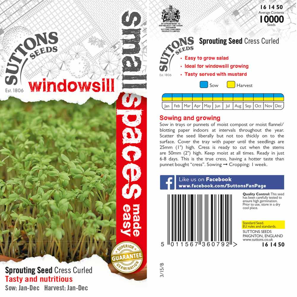 Suttons Cress Curled - SEED VEG & FLOWER - Beattys of Loughrea