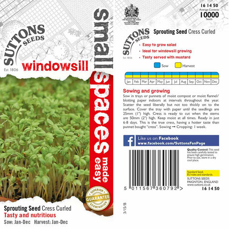 Suttons Cress Curled - SEED VEG & FLOWER - Beattys of Loughrea