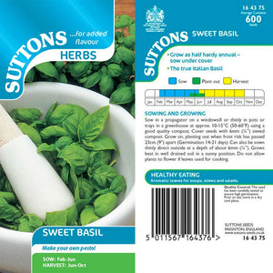 Suttons Herb Basil Sweet 164375 - SEED VEG & FLOWER - Beattys of Loughrea