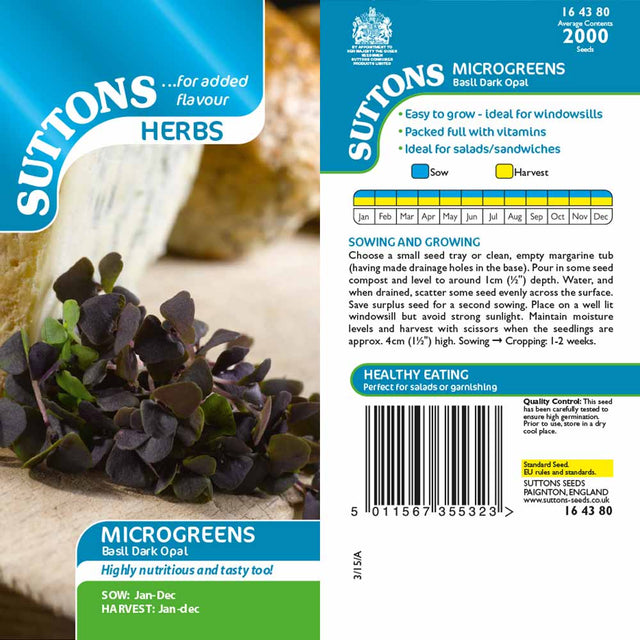 Suttons Microgreens Basil Dark Opal - SEED VEG & FLOWER - Beattys of Loughrea