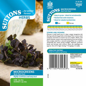 Suttons Microgreens Basil Dark Opal - SEED VEG & FLOWER - Beattys of Loughrea