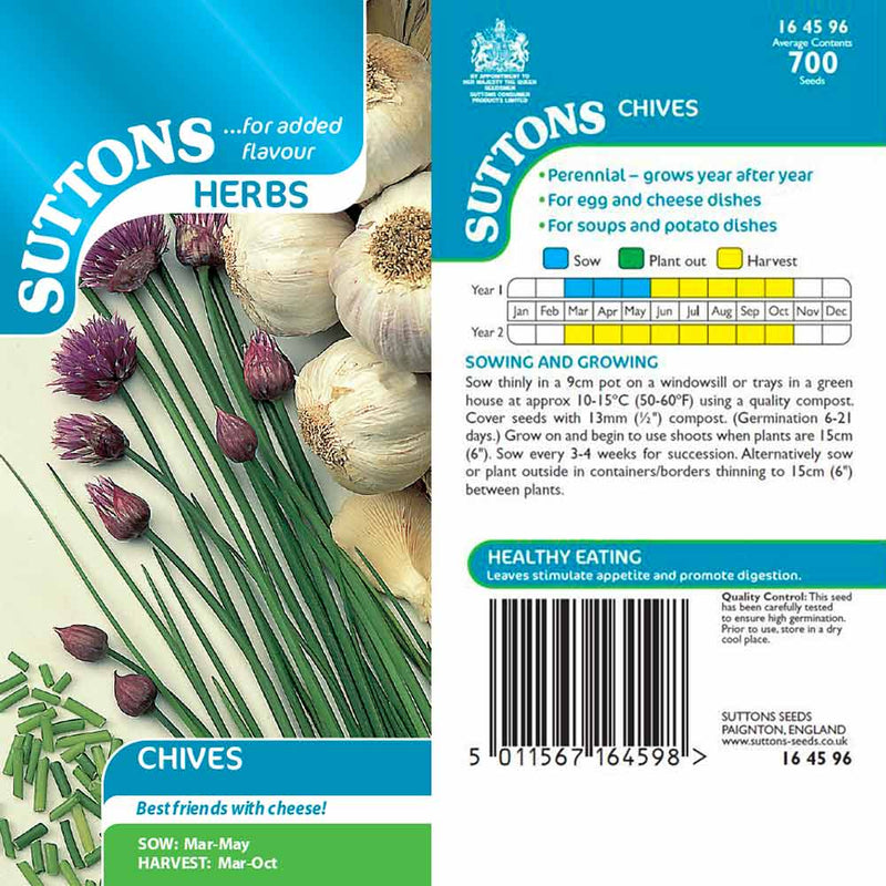 Suttons Herb Chives 164596 - SEED VEG & FLOWER - Beattys of Loughrea