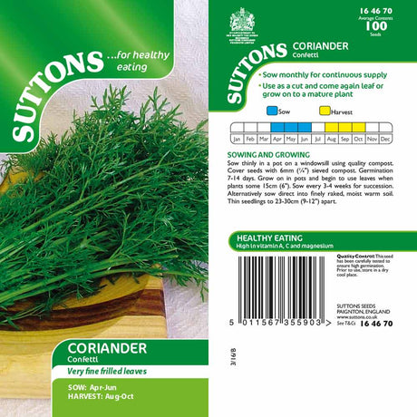 Suttons Coriander Confetti G164670 - SEED VEG & FLOWER - Beattys of Loughrea