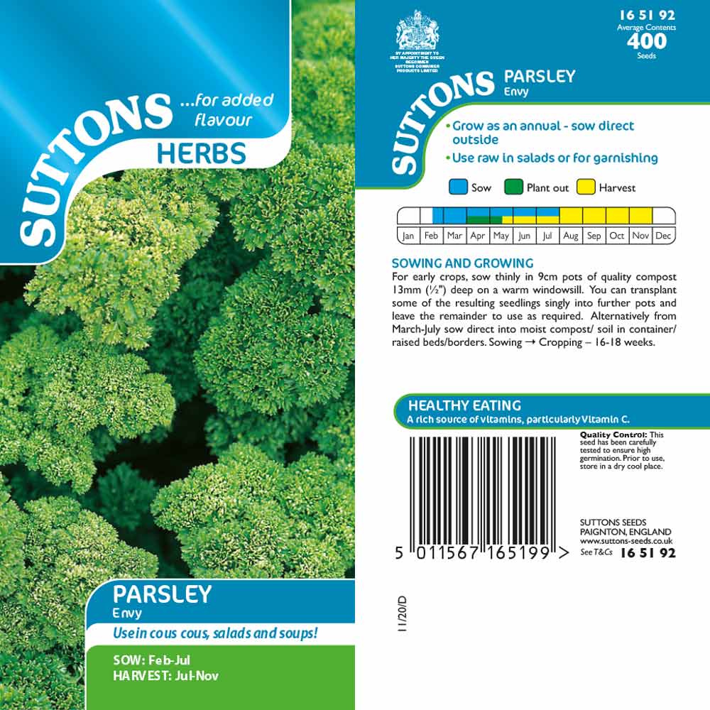 Suttons Herb Parsley Envy 165192 - SEED VEG & FLOWER - Beattys of Loughrea