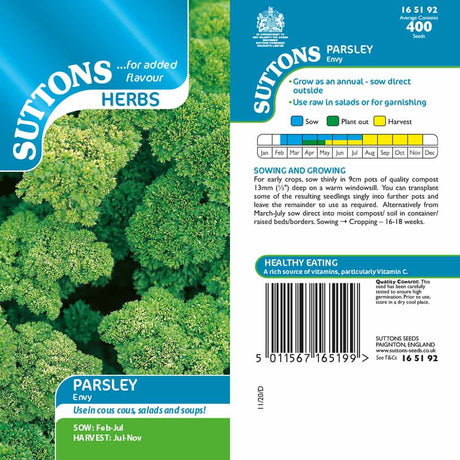 Suttons Herb Parsley Envy 165192 - SEED VEG & FLOWER - Beattys of Loughrea