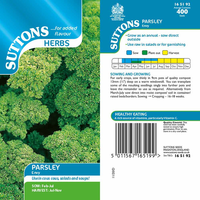 Suttons Herb Parsley Envy 165192 - SEED VEG & FLOWER - Beattys of Loughrea