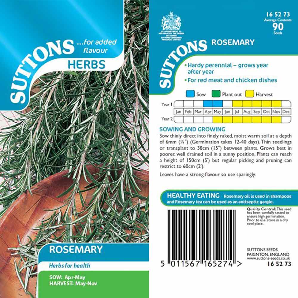 Suttons Herb Rosemary 165273 - SEED VEG & FLOWER - Beattys of Loughrea