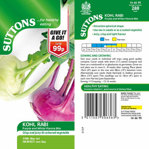 Suttons Kohl Rabi - Purple & White Vienna Mix - Giag G166695 - SEED VEG & FLOWER - Beattys of Loughrea