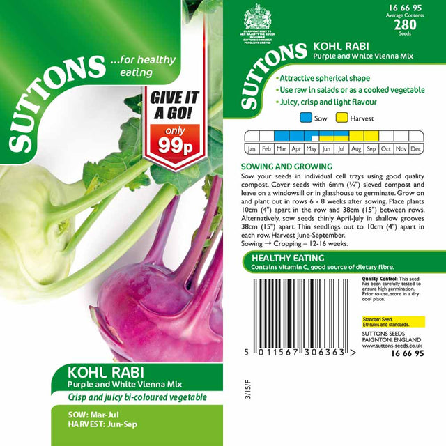 Suttons Kohl Rabi - Purple & White Vienna Mix - Giag G166695 - SEED VEG & FLOWER - Beattys of Loughrea