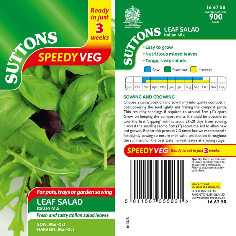 Suttons Leaf Salad Italian Speedy Veg G166750 - SEED VEG & FLOWER - Beattys of Loughrea