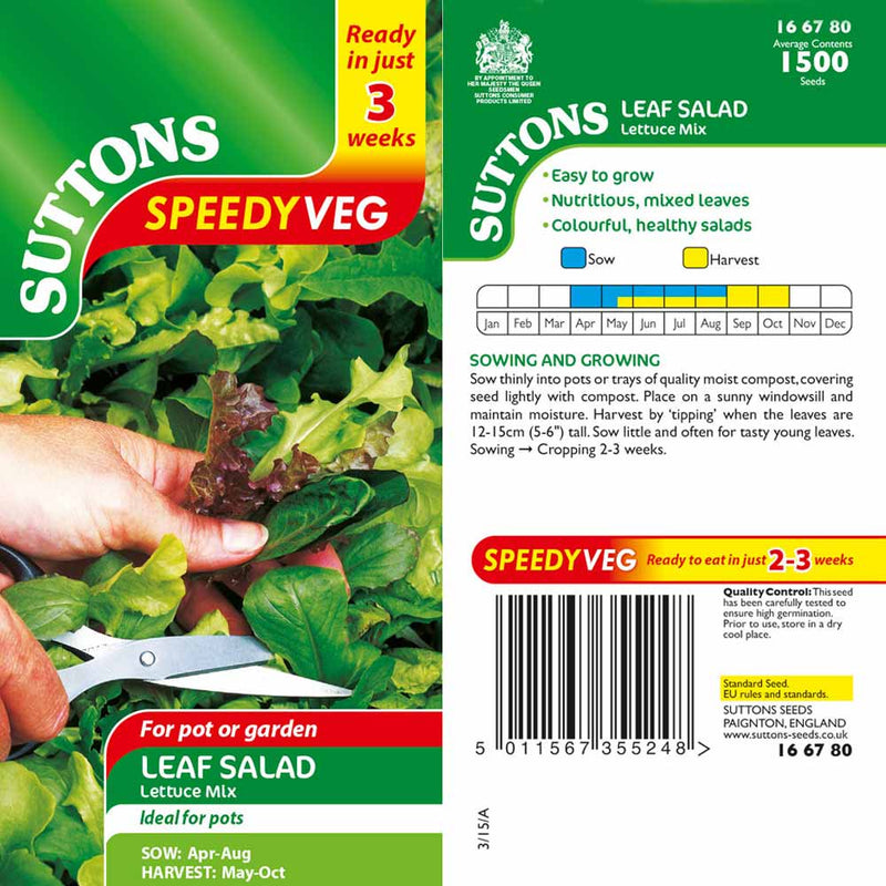 Suttons Leaf Salad Lettuce Mix Speedy Veg G166780 - SEED VEG & FLOWER - Beattys of Loughrea