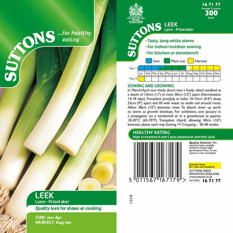 Suttons Leek Lyon Prizetaker 167177 - SEED VEG & FLOWER - Beattys of Loughrea