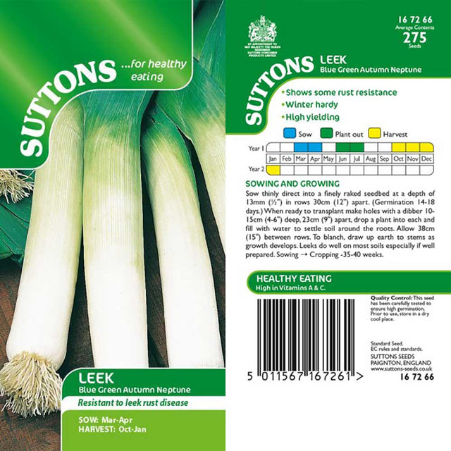 Suttons Leek Blue Green Autumn Neptune G167266 - SEED VEG & FLOWER - Beattys of Loughrea