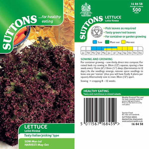Suttons Lettuce Lollo Rossa 168458 - SEED VEG & FLOWER - Beattys of Loughrea