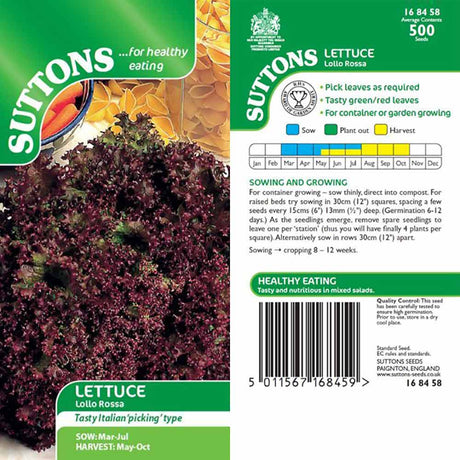 Suttons Lettuce Lollo Rossa 168458 - SEED VEG & FLOWER - Beattys of Loughrea