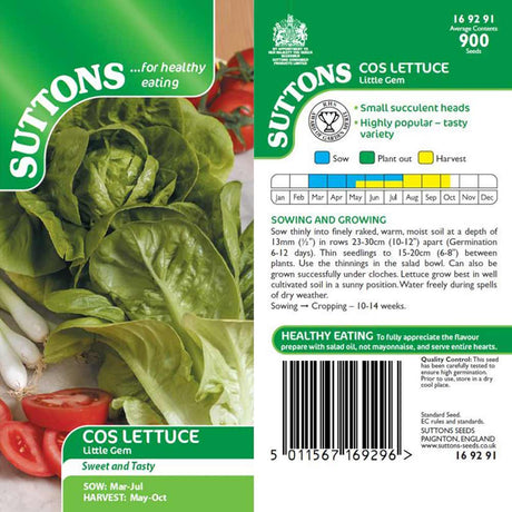 Suttons Lettuce Little Gem Cos 169291 - SEED VEG & FLOWER - Beattys of Loughrea