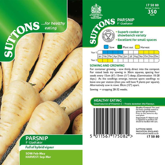 Suttons Parsnip F1 Gladiator 175080 - SEED VEG & FLOWER - Beattys of Loughrea