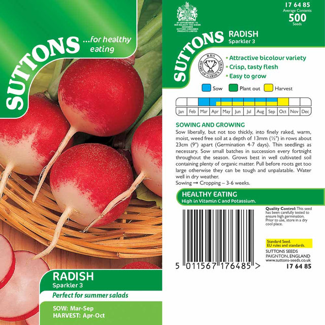 Suttons Radish Sparkler 3 176485 - SEED VEG & FLOWER - Beattys of Loughrea