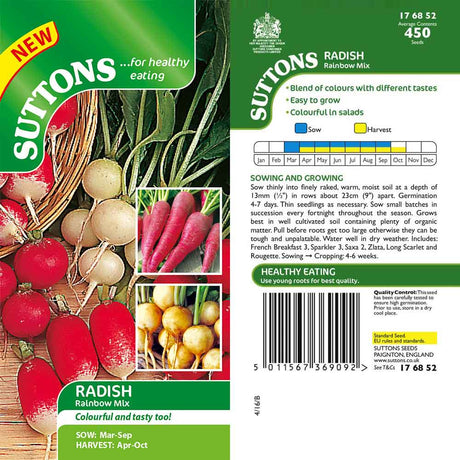 Suttons Radish Rainbow Mix G176852 - SEED VEG & FLOWER - Beattys of Loughrea
