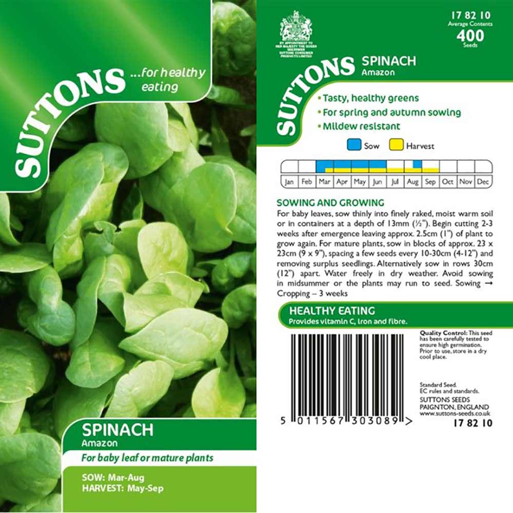 Suttons Spinach Amazon G178210 - SEED VEG & FLOWER - Beattys of Loughrea