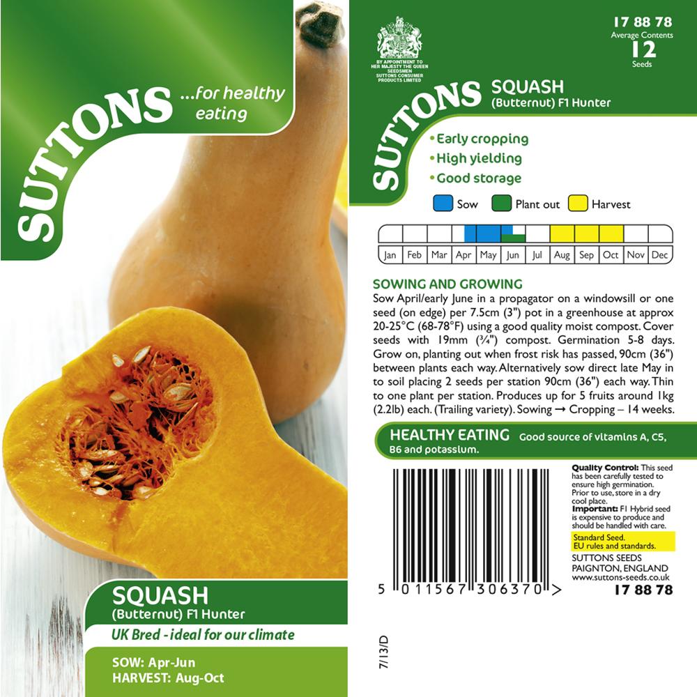 Suttons Squash F1 Butternut - Hunter G178878 - SEED VEG & FLOWER - Beattys of Loughrea