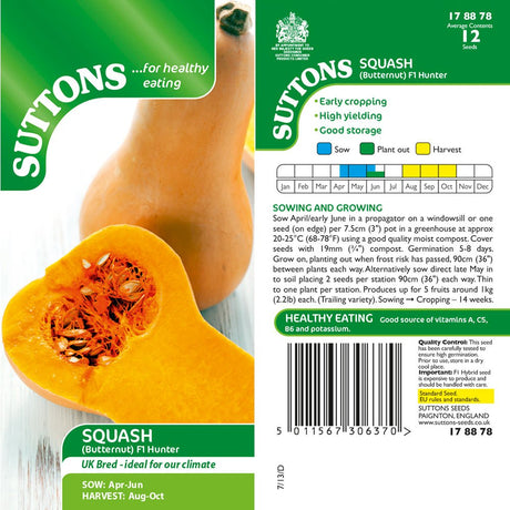 Suttons Squash F1 Butternut - Hunter G178878 - SEED VEG & FLOWER - Beattys of Loughrea