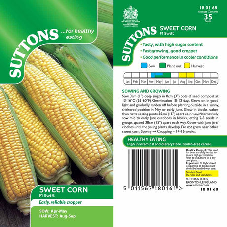 Suttons Sweet Corn Swift F1 180168 - SEED VEG & FLOWER - Beattys of Loughrea
