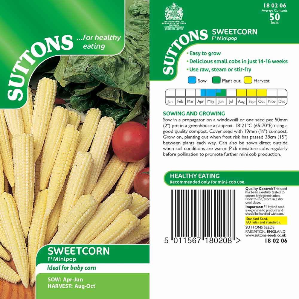 Suttons Sweet Corn Minipop F1 G180206 - Beattys of Loughrea | www.beattys.ie