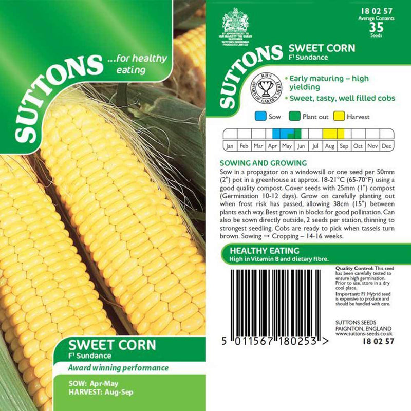Suttons Sweet Corn Sundance F1 180257 - SEED VEG & FLOWER - Beattys of Loughrea
