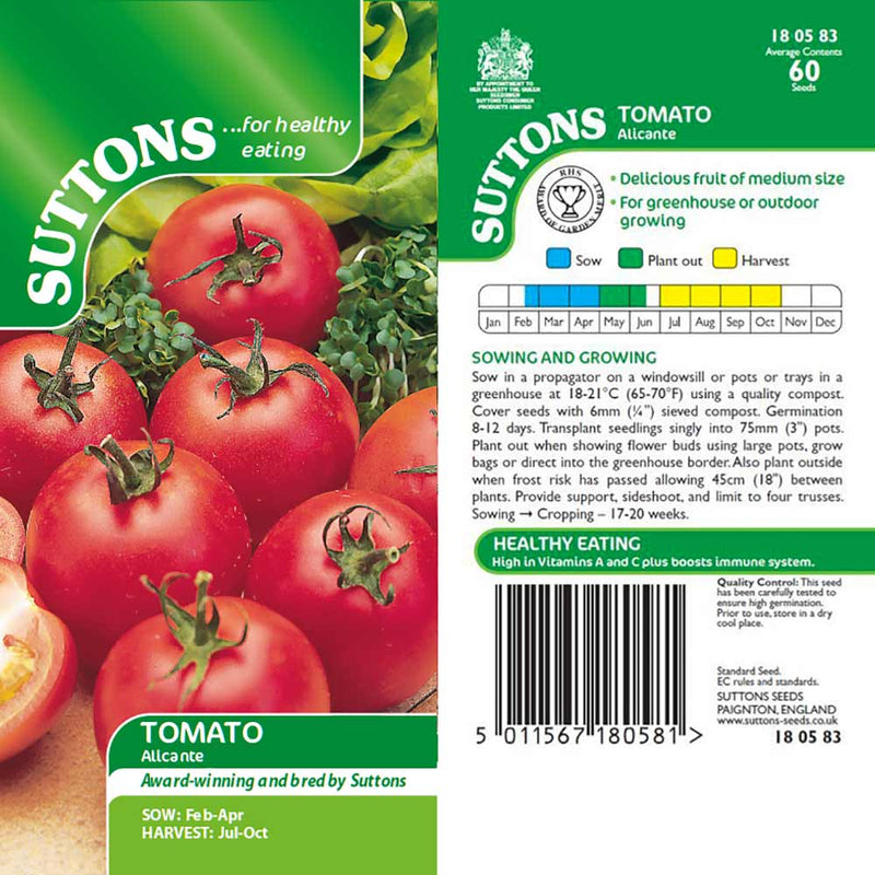 Suttons Tomato Alicante 180583 - SEED VEG & FLOWER - Beattys of Loughrea
