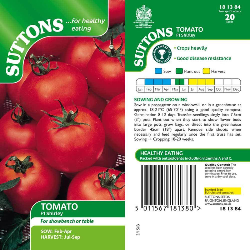 Suttons Tomato F1 Shirley G181384 - SEED VEG & FLOWER - Beattys of Loughrea
