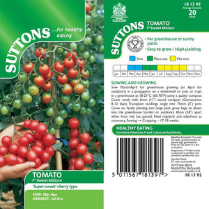 Suttons Tomato Sweet Million F1 181392 - SEED VEG & FLOWER - Beattys of Loughrea