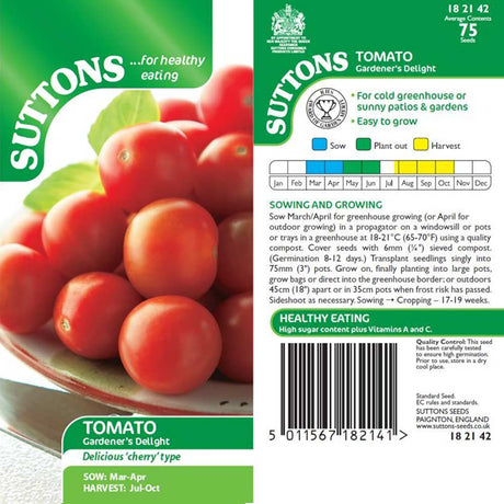 Suttons Tomato Gardener'S Delight 182142 - SEED VEG & FLOWER - Beattys of Loughrea