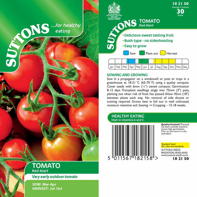 Suttons Tomato Red Alert G182150 - SEED VEG & FLOWER - Beattys of Loughrea