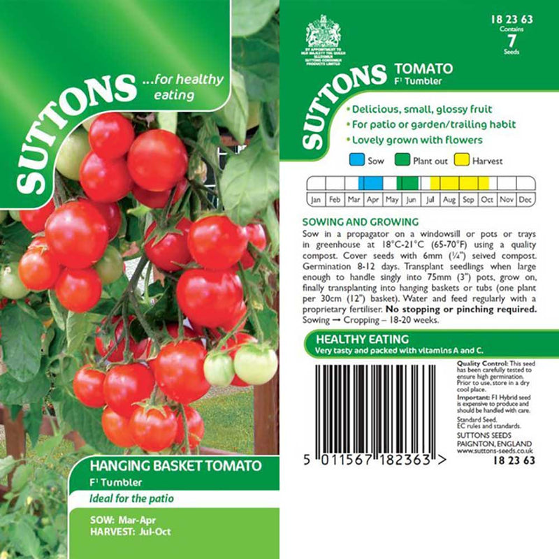 Suttons Tomato F1 Tumbler 182363 - SEED VEG & FLOWER - Beattys of Loughrea