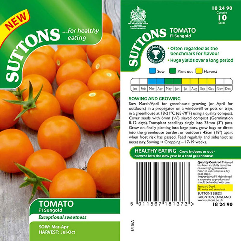 Suttons Tomato Sungold F1 G182490 - SEED VEG & FLOWER - Beattys of Loughrea