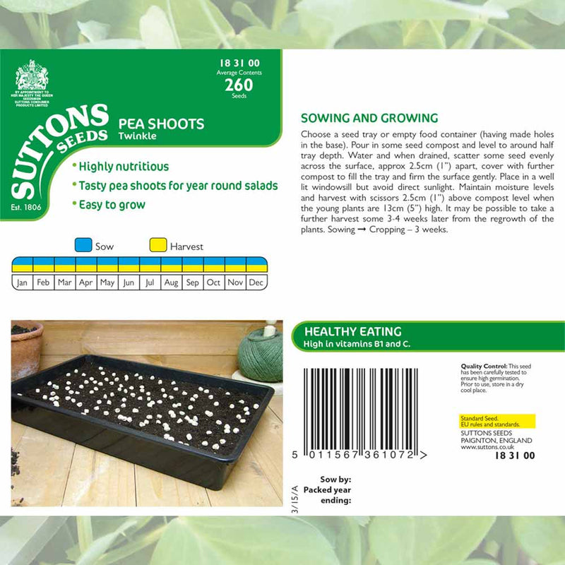 Suttons Pea Shoots Twinkle G183100 - SEED VEG & FLOWER - Beattys of Loughrea