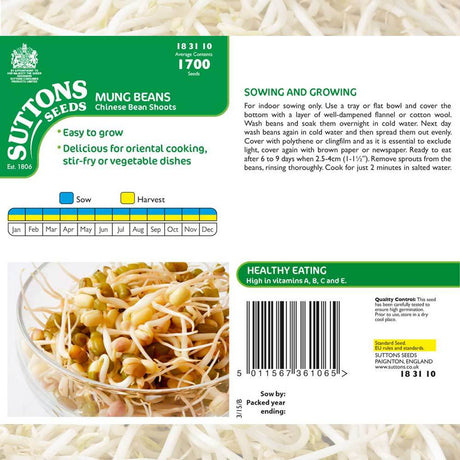 Suttons Mung Bean Chinese Bean Shoots - SEED VEG & FLOWER - Beattys of Loughrea