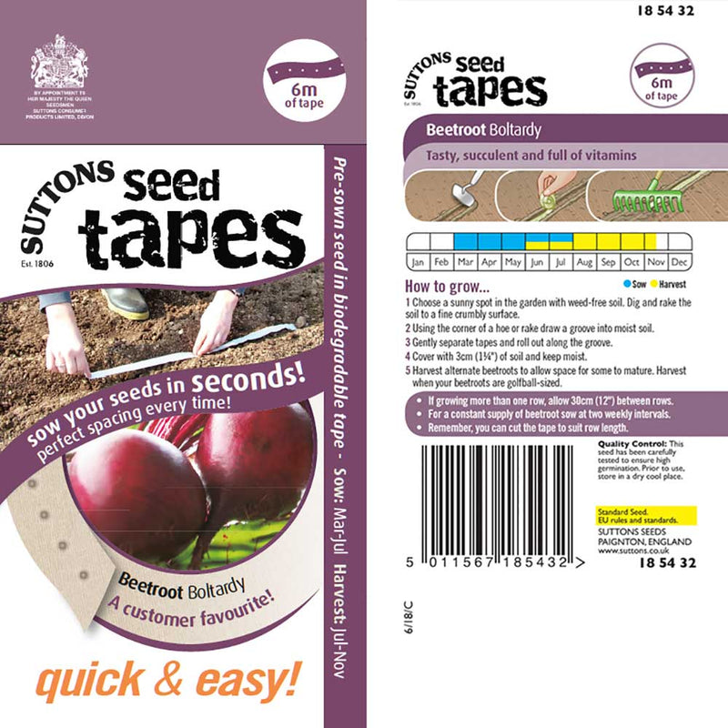 Suttons Seed Tape Beetroot Boltardy G185432 - SEED VEG & FLOWER - Beattys of Loughrea