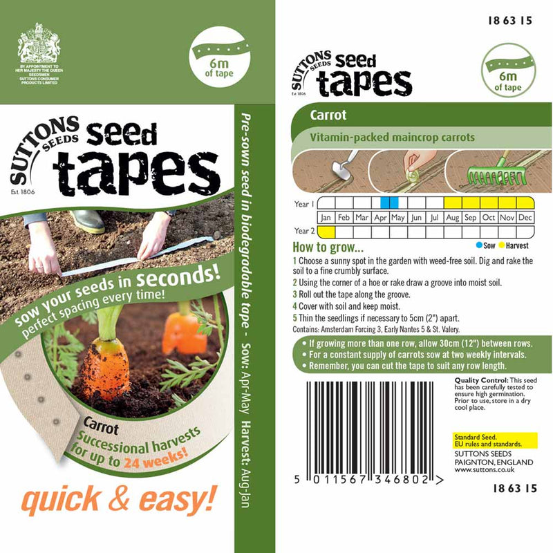 Suttons Seed Tape Harvest Carrot 186315 - SEED VEG & FLOWER - Beattys of Loughrea