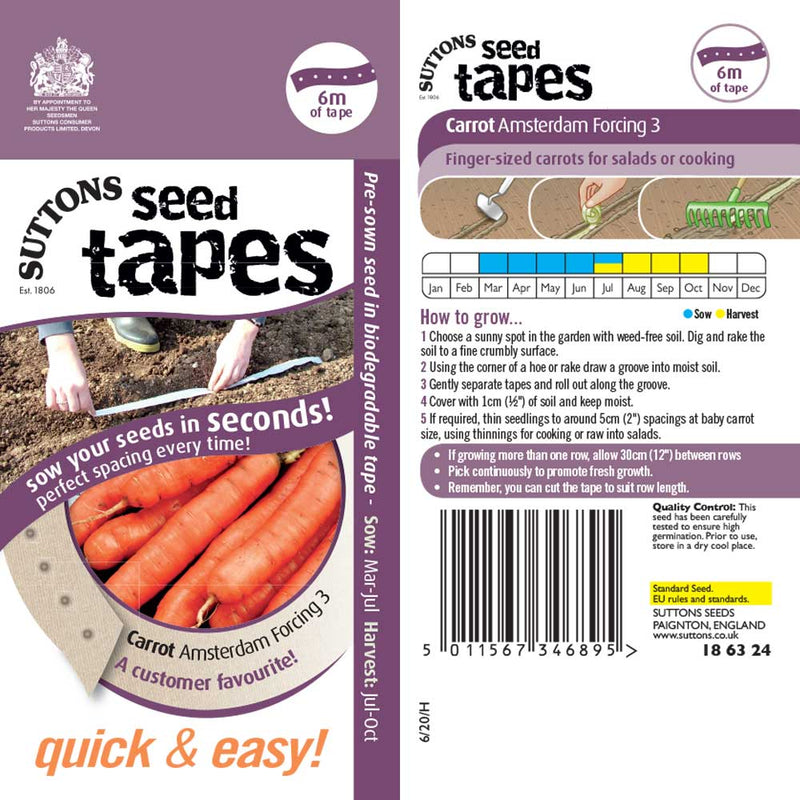 Suttons Seed Tape Carrot Forcing 186324 - SEED VEG & FLOWER - Beattys of Loughrea