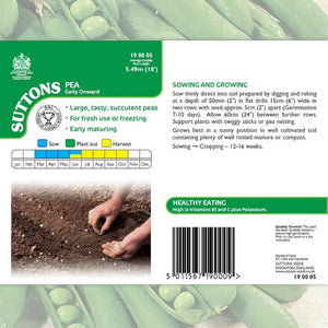 Suttons Pea Early Onward 190005 - SEED VEG & FLOWER - Beattys of Loughrea