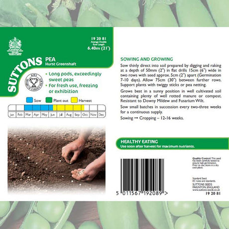 Suttons Pea Hurst Greenshaft 192081 - SEED VEG & FLOWER - Beattys of Loughrea