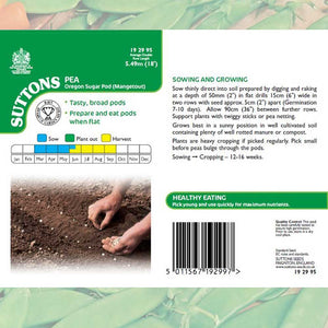 Suttons Pea Oregon Sugarpod Mangetout 192995 - SEED VEG & FLOWER - Beattys of Loughrea