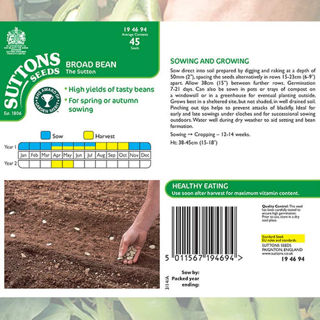 Suttons Broad Bean The Sutton Dwarf 194694 - SEED VEG & FLOWER - Beattys of Loughrea