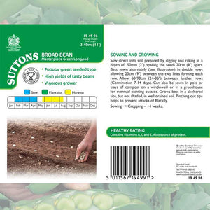 Suttons Broad Bean Masterpiece 194996 - SEED VEG & FLOWER - Beattys of Loughrea