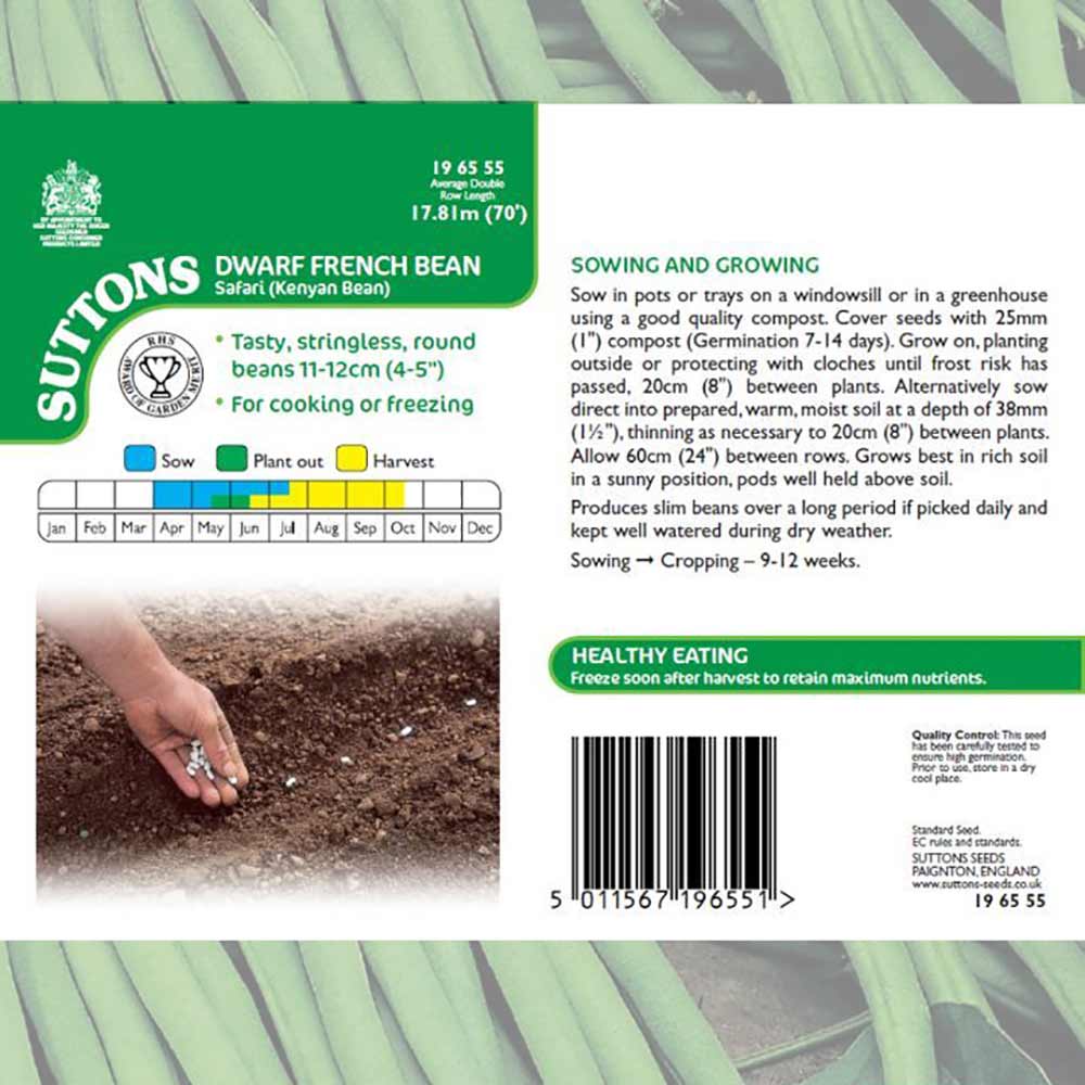 Suttons Dwarf French Bean Safari 196555 - SEED VEG & FLOWER - Beattys of Loughrea