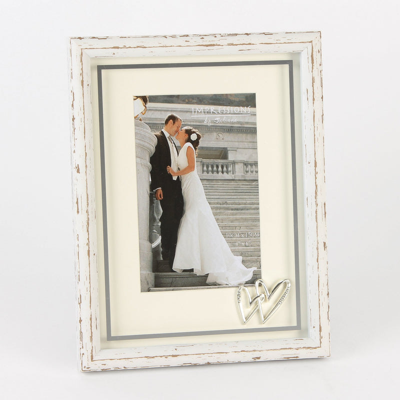 4" x 6" - Distressed Wood Wedding Frame with Heart Icons - PHOTO FRAMES - PLATED, GILT, STONE - Beattys of Loughrea